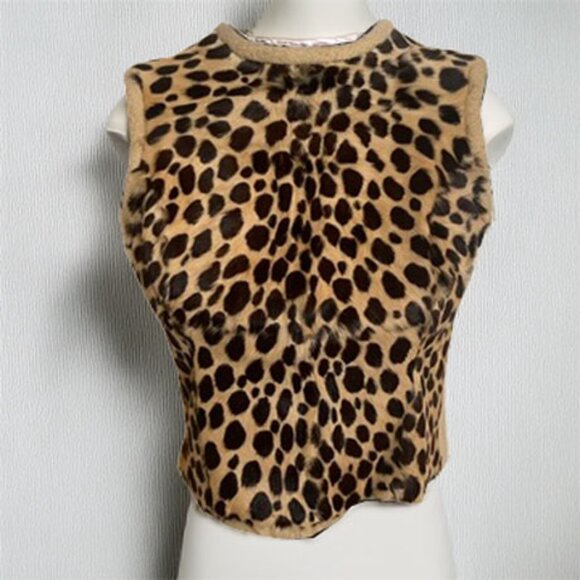 Vintage Genuine Ocelot Fur Collared Jacket with Matching Fur Top - Picture 10 of 16